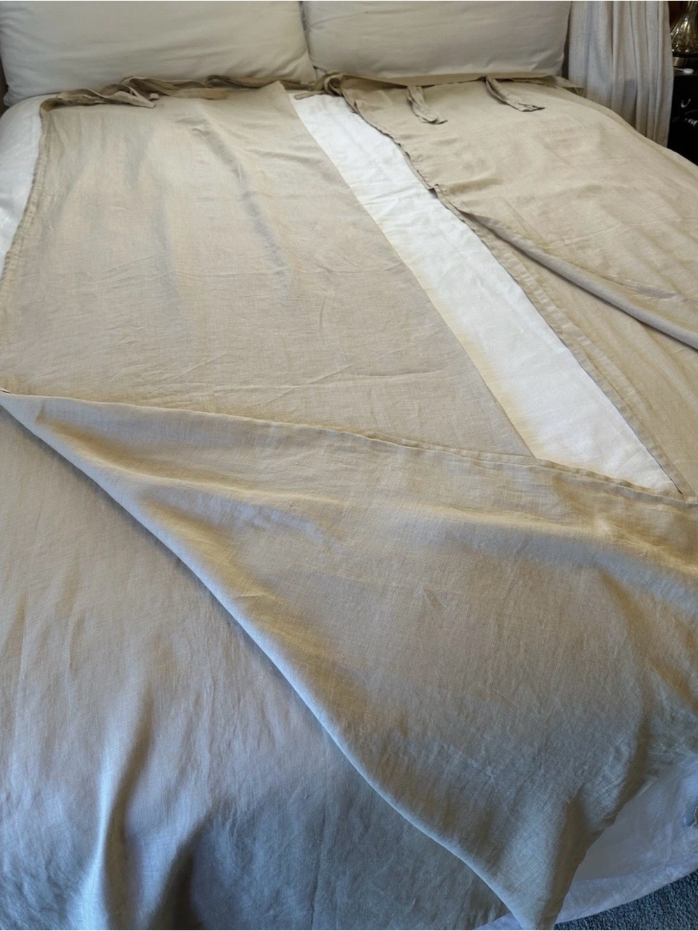 Pottery Barn 100% Linen Curtain Panels Set 2 Tan Beige 49”x 85” Tie Top Natural